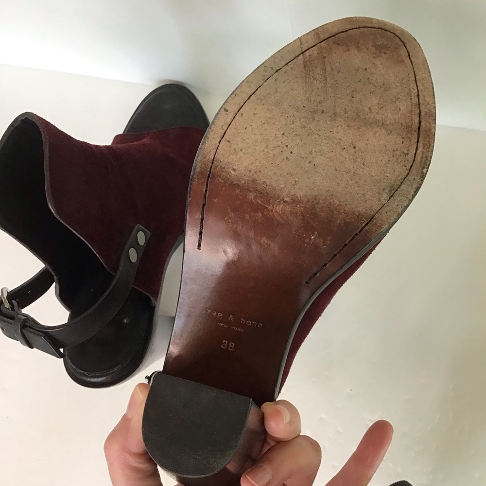 RAG & BONE Women's Wyatt Bordeaux Suede Open Toe Slingback Chunky Ankle Bootie 8 - Picture 6 of 6